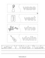 Letter V Words Puzzle Handwriting Sheet