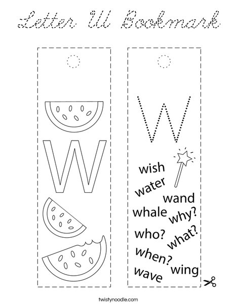Letter W Bookmark Coloring Page