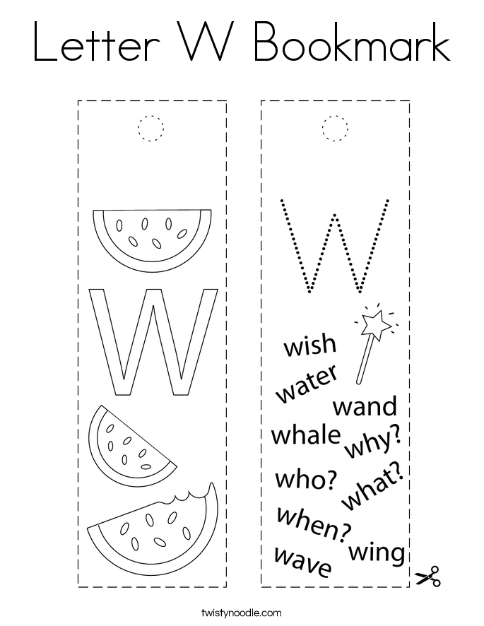 Letter W Bookmark Coloring Page