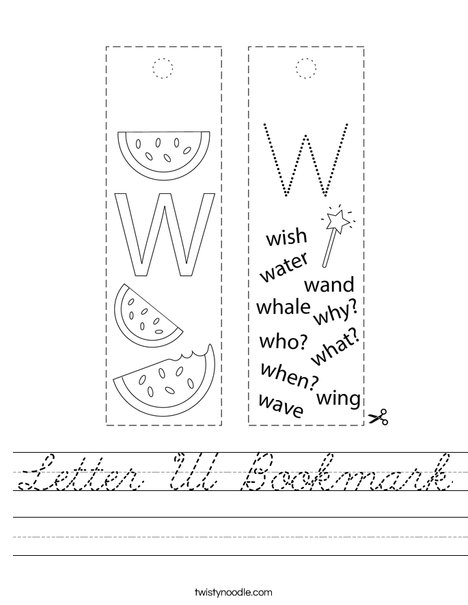 Letter W Bookmark Worksheet