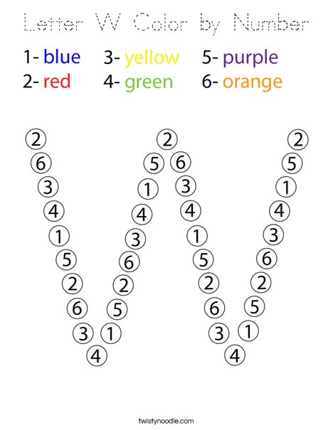 Letter W Color by Number Coloring Page