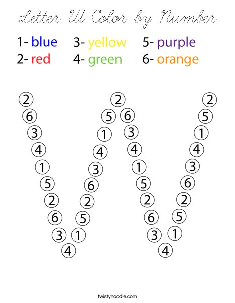 Letter W Color by Number Coloring Page