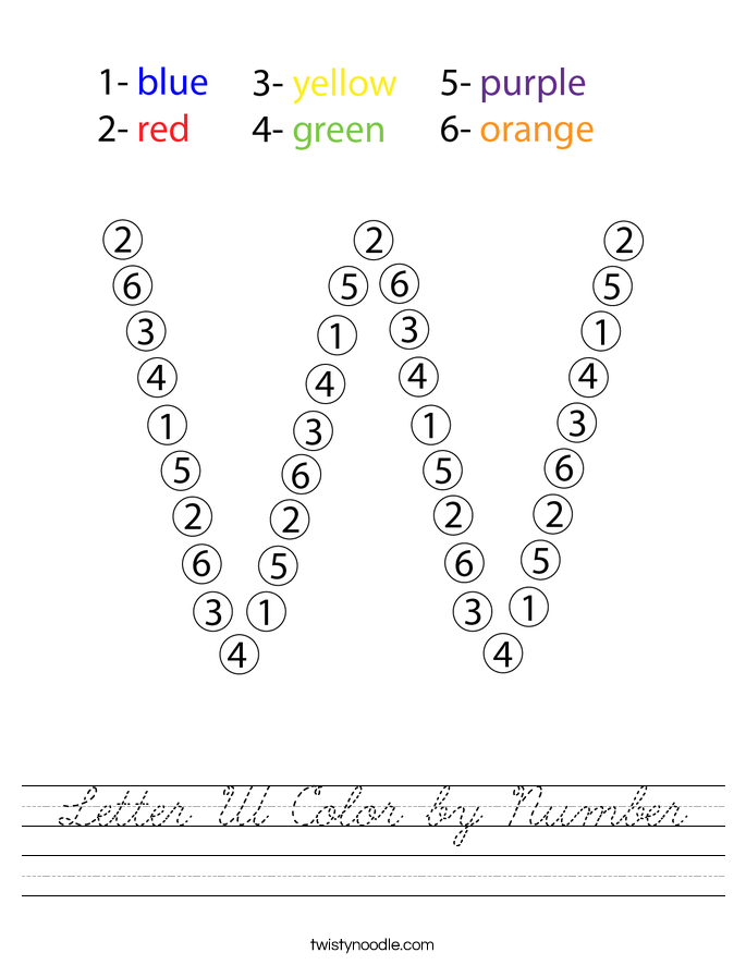 Letter W Color by Number Worksheet