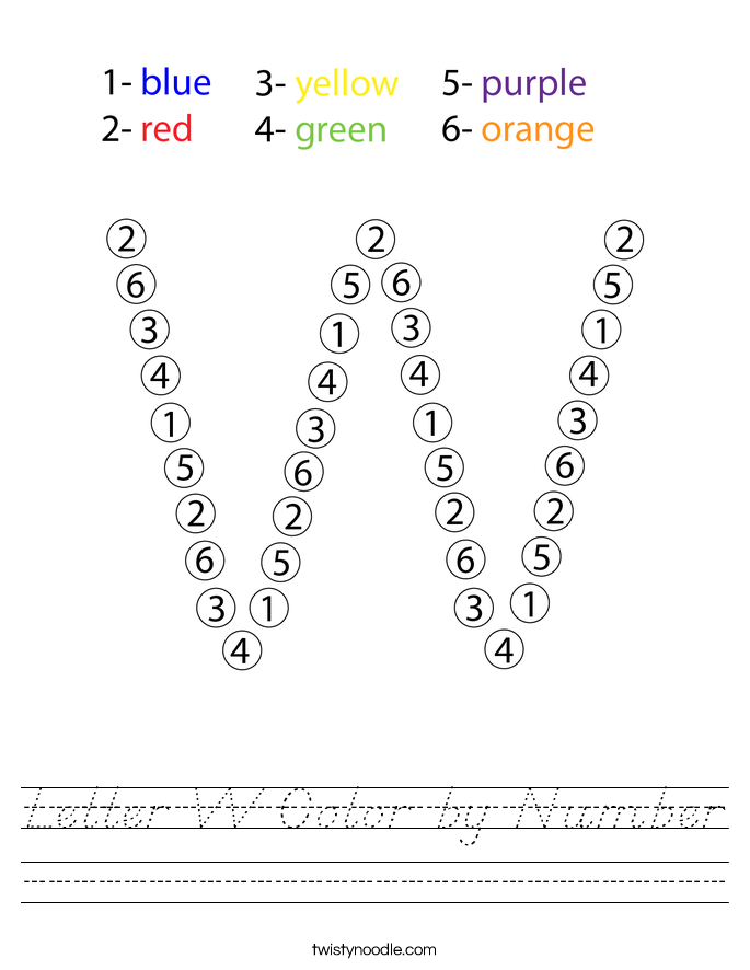 Letter W Color by Number Worksheet