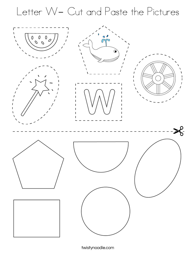 Letter W- Cut and Paste the Pictures Coloring Page
