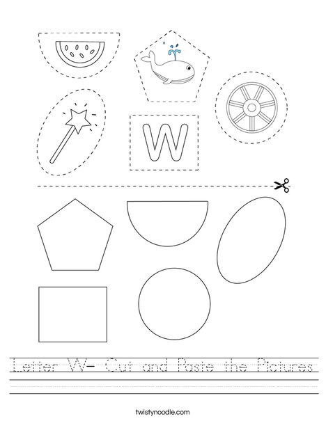 Letter W- Cut and Paste the Pictures Worksheet
