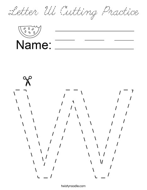 Letter W Cutting Practice Coloring Page