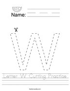 Letter W Cutting Practice Handwriting Sheet