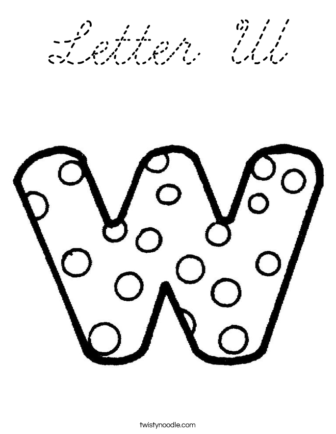 Letter W Coloring Page - Cursive - Twisty Noodle