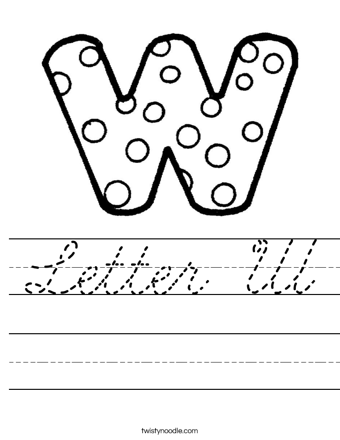 Letter W Worksheet - Cursive - Twisty Noodle