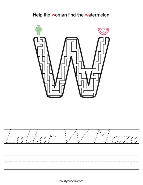 Letter W Maze Worksheet