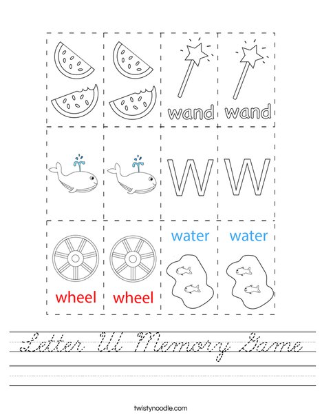 Letter W Memory Game Worksheet