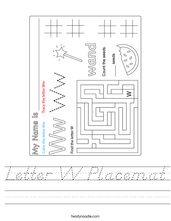 Letter W Placemat Worksheet