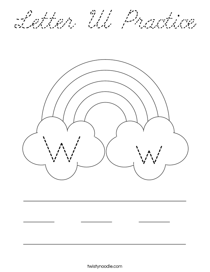 Letter W Practice Coloring Page - Cursive - Twisty Noodle