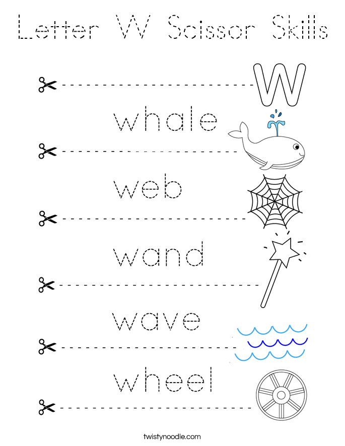 Letter W Scissor Skills Coloring Page