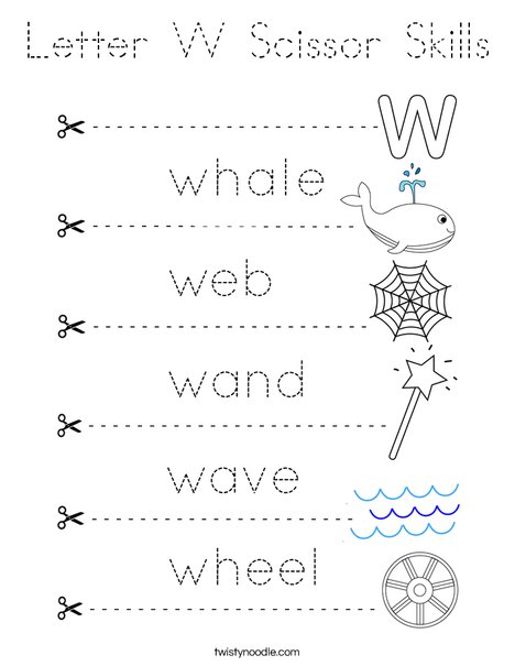 Letter W Scissor Skills Coloring Page