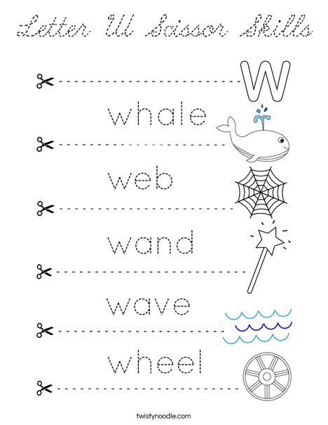 Letter W Scissor Skills Coloring Page