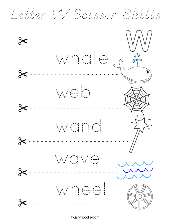Letter W Scissor Skills Coloring Page