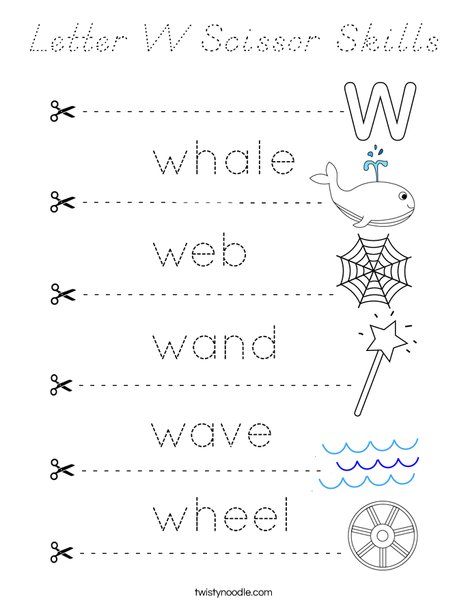 Letter W Scissor Skills Coloring Page