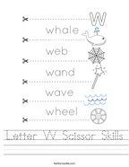 Letter W Scissor Skills Handwriting Sheet