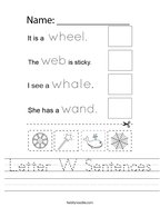 Letter W Sentences Handwriting Sheet