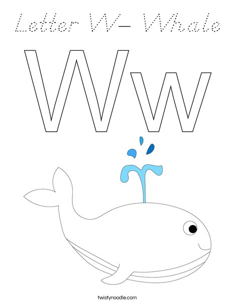 Letter W- Whale Coloring Page - D'Nealian - Twisty Noodle