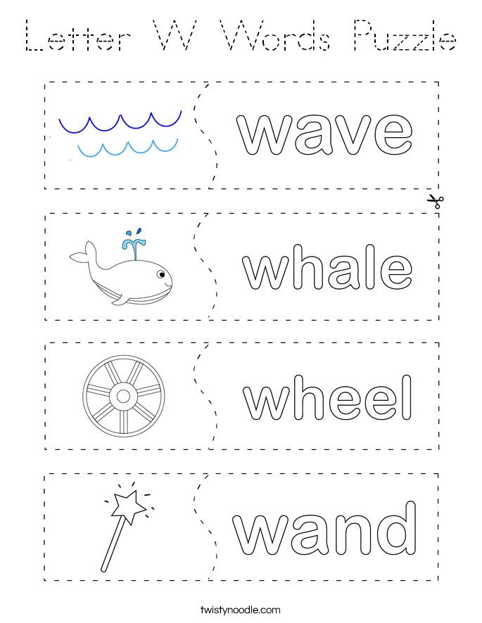 Letter W Words Puzzle Coloring Page