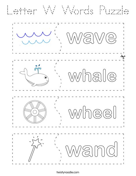 Letter W Words Puzzle Coloring Page