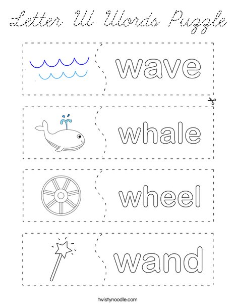 Letter W Words Puzzle Coloring Page