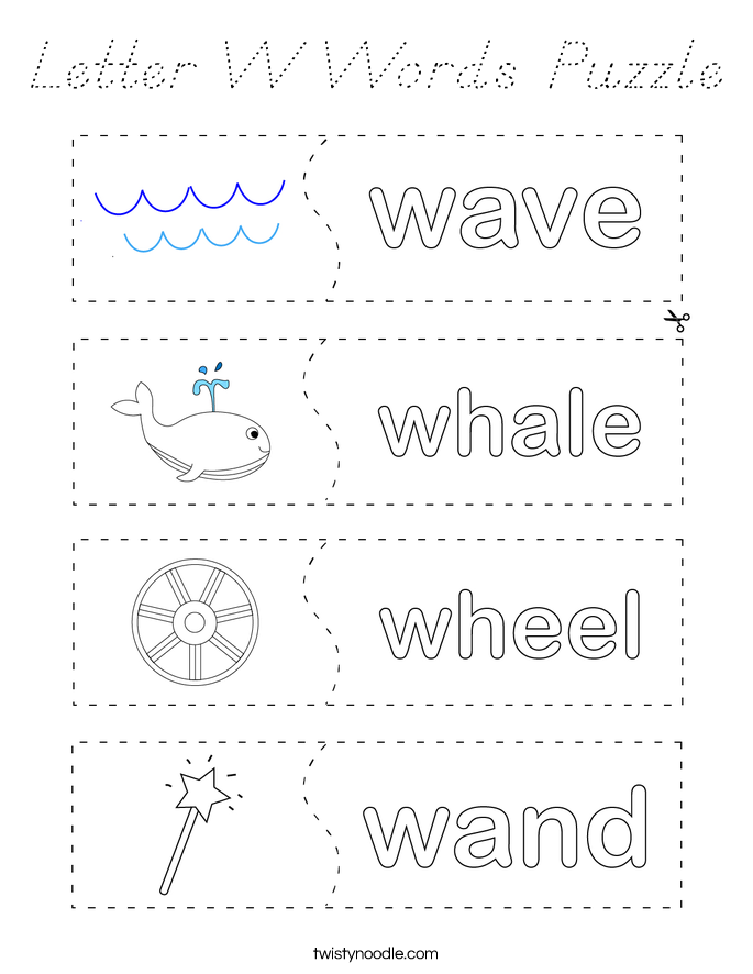 Letter W Words Puzzle Coloring Page