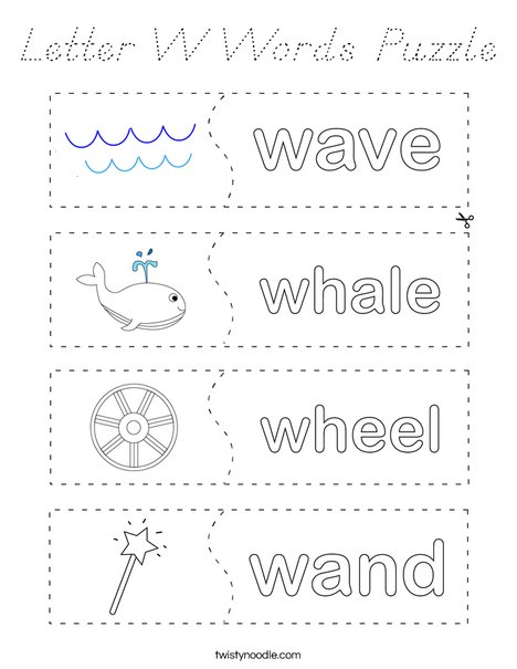 Letter W Words Puzzle Coloring Page