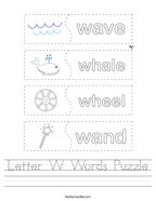 Letter W Words Puzzle Handwriting Sheet