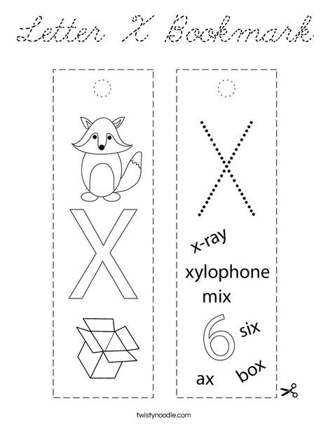 Letter X Bookmark Coloring Page