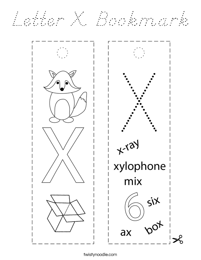 Letter X Bookmark Coloring Page