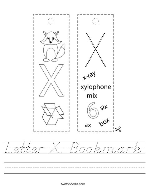 Letter X Bookmark Worksheet