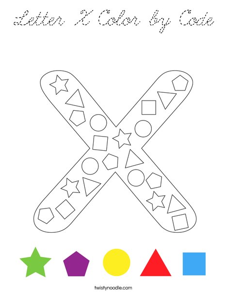 Letter X Color by Code Coloring Page