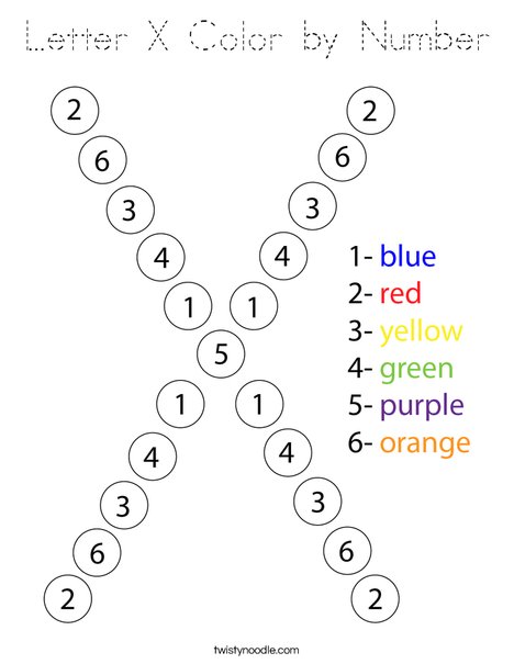 Letter X Color by Number Coloring Page