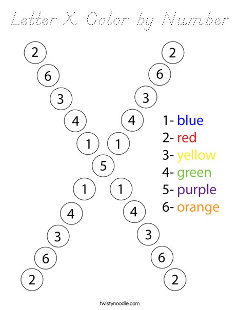Letter X Color by Number Coloring Page