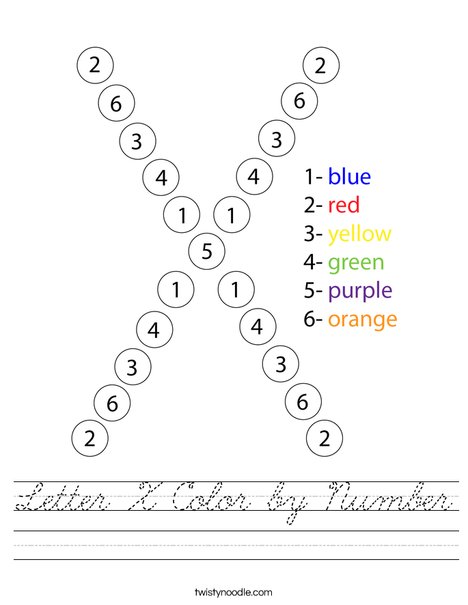 Letter X Color by Number Worksheet