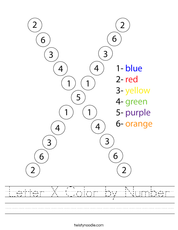 Letter X Color by Number Worksheet