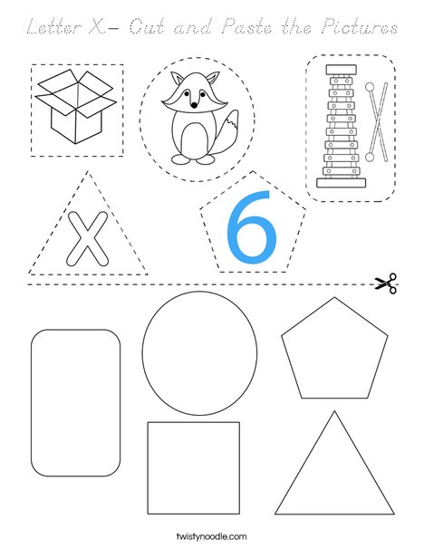 Letter X- Cut and Paste the Pictures Coloring Page