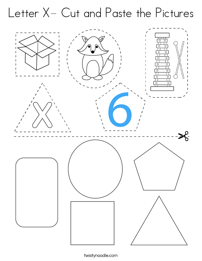 Letter X- Cut and Paste the Pictures Coloring Page