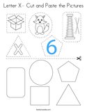 Letter X- Cut and Paste the Pictures Coloring Page