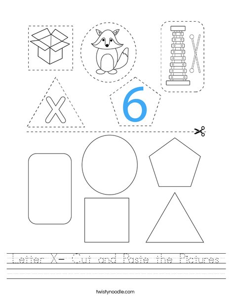Letter X- Cut and Paste the Pictures Worksheet