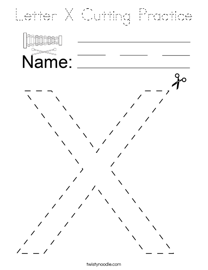 Letter X Cutting Practice Coloring Page
