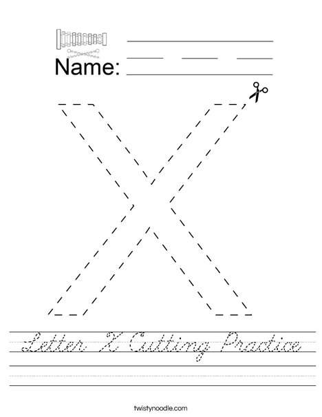 letter x cutting practice worksheet cursive twisty noodle