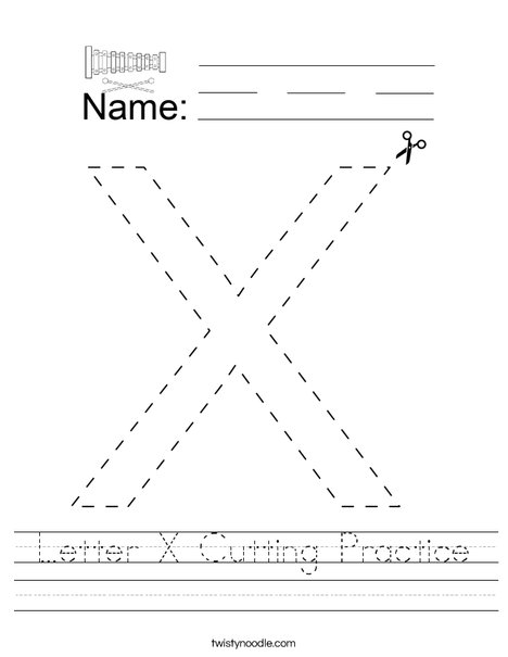 letter x cutting practice worksheet twisty noodle