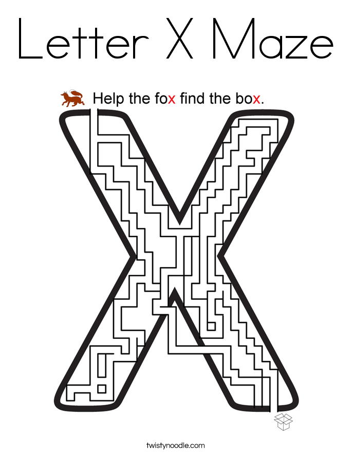 Letter X Maze Coloring Page - Twisty Noodle