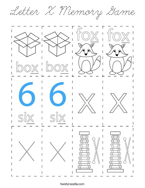 Letter X Memory Game Coloring Page