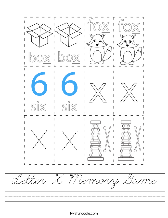 Letter X Memory Game Worksheet